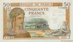 50 Francs CÉRÈS modifié FRANCE  1939 F.18.34 SUP