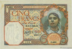 5 Francs ALGERIA  1941 P.077b VF