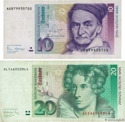 10 et 20 Deutsche Mark Lot ALLEMAGNE FÉDÉRALE  1989 P.38a et P.39a