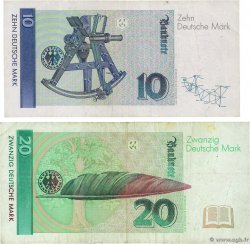 10 et 20 Deutsche Mark Lot ALLEMAGNE FÉDÉRALE  1989 P.38a et P.39a TB