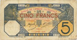 5 Francs DAKAR FRENCH WEST AFRICA Dakar 1928 P.05B var S