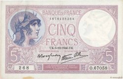 5 Francs FEMME CASQUÉE modifié FRANKREICH  1940 F.04.16
