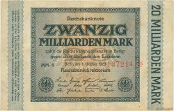 20 Milliards Mark GERMANY  1923 P.118a F+