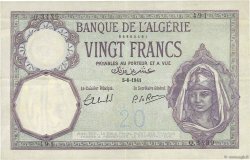 20 Francs ALGERIA  1941 P.078c VF+