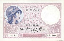 5 Francs FEMME CASQUÉE modifié FRANCIA  1939 F.04.06