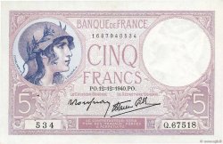 5 Francs FEMME CASQUÉE modifié FRANCIA  1940 F.04.17 q.AU