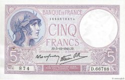 5 Francs FEMME CASQUÉE modifié FRANCE  1940 F.04.16 AU
