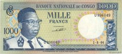 1000 Francs REPúBLICA DEMOCRáTICA DEL CONGO  1964 P.008a MBC