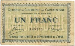 1 Franc FRANCE regionalismo y varios Carcassonne 1922 JP.038.21 BC