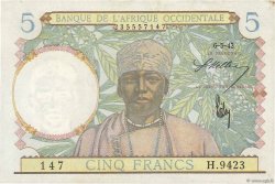 5 Francs FRENCH WEST AFRICA  1942 P.25 VF+