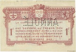 1 Franc Annulé FRANCE regionalismo e varie Rodez et Millau 1921 JP.108.19 BB to SPL