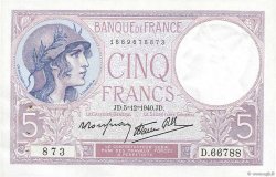 5 Francs FEMME CASQUÉE modifié FRANKREICH  1940 F.04.16 fST