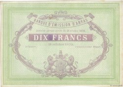 10 Francs Non émis FRANCE regionalism and miscellaneous Arras 1870 JER.62.02C AU