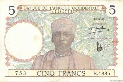 5 Francs FRENCH WEST AFRICA  1936 P.21 EBC