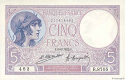 5 Francs FEMME CASQUÉE FRANCIA  1922 F.03.06