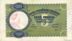 5 Franga ALBANIA  1939 P.06a VF