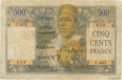 500 Francs MADAGASCAR  1954 P.047b VG