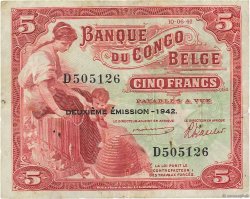 5 Francs BELGA CONGO  1942 P.13 MBC
