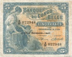 5 Francs CONGO BELGA  1947 P.13Ad