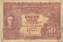 50 Cents MALAYA  1941 P.10a q.MB