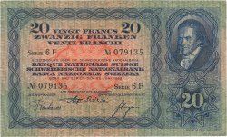 20 Francs SWITZERLAND  1933 P.39d VF