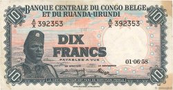 10 Francs CONGO BELGA  1958 P.30b BB