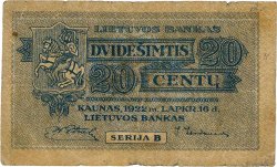 20 Centu LITHUANIA  1922 P.11a