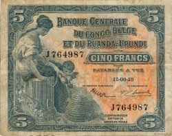 5 Francs CONGO BELGA  1953 P.21 MB