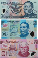 Lot de 3 billets 20 et 50 Pesos MEXIQUE  2001 P.LOT NEUF