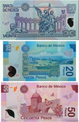 Lot de 3 billets 20 et 50 Pesos MEXICO  2001 P.LOT UNC