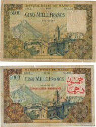 5000 Francs et 5000 Francs / 50 Dirhams MAROC  1953 P.49 et 51 B à TB