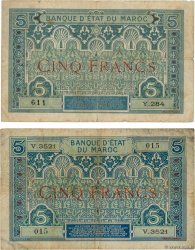 5 Francs MAROCCO  1921 P.08 et 09 B