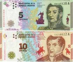 5 et 10 Pesos ARGENTINA  2015 P.LOT FDC
