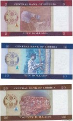 5, 10 et 20 Dollars LIBERIA  2016 P.LOT UNC