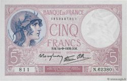 5 Francs FEMME CASQUÉE modifié FRANCIA  1939 F.04.08 q.FDC