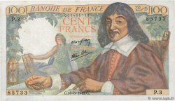 100 Francs DESCARTES FRANCIA  1942 F.27.01 BC+