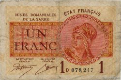 1 Franc MINES DOMANIALES DE LA SARRE FRANKREICH  1919 VF.51.04