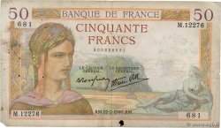 50 Francs CÉRÈS modifié FRANCIA  1940 F.18.39 q.MB