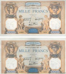 1000 Francs CÉRÈS ET MERCURE type modifié Consécutifs FRANCIA  1938 F.38.31