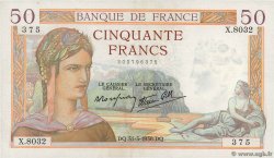 50 Francs CÉRÈS modifié FRANCE  1938 F.18.11 TTB
