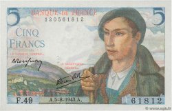 5 Francs BERGER FRANCIA  1943 F.05.03 q.FDC