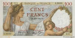 100 Francs SULLY FRANCE  1942 F.26.65 AU