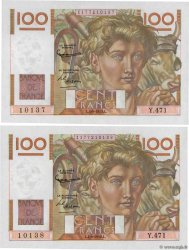 100 Francs JEUNE PAYSAN Consécutifs FRANCIA  1952 F.28.33