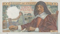 100 Francs DESCARTES FRANCE  1942 F.27.01