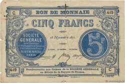 5 Francs FRANCE regionalism and various Paris 1871 JER.75.02C