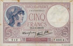 5 Francs FEMME CASQUÉE modifié FRANCE  1939 F.04.14
