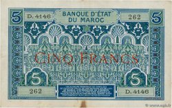 5 Francs MARUECOS  1924 P.09 BC+