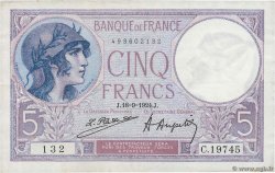5 Francs FEMME CASQUÉE FRANCE  1924 F.03.08 VF-