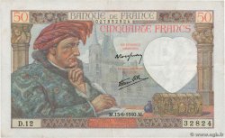 50 Francs JACQUES CŒUR FRANCE  1940 F.19.01 VF-