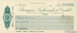 Francs FRANCE regionalismo y varios Nice 1915 DOC.Chèque EBC